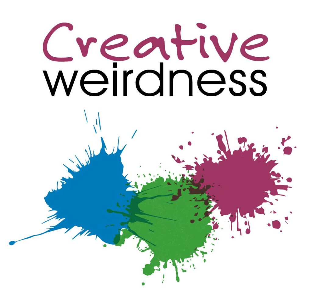 graphic showing 3 coloured blob and the phrase 'creative weirdness'