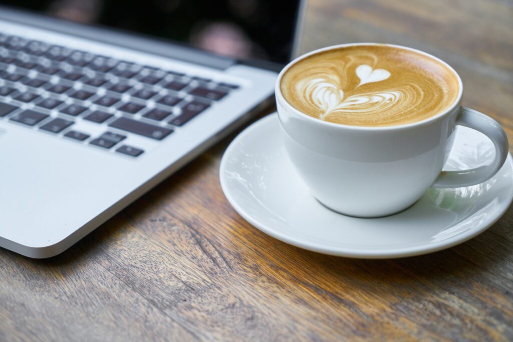 computer and coffee