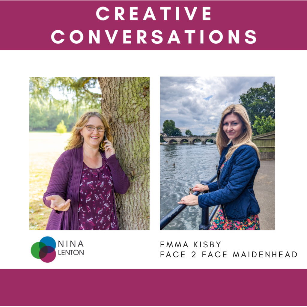 Podcast graphic with photos of guest Emma Kisby and host Nina Lenton
